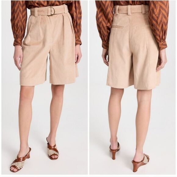 Ulla Johnson Piper Corduroy High Waisted Belted Long Shorts in Dover Size 8 - Picture 1 of 9